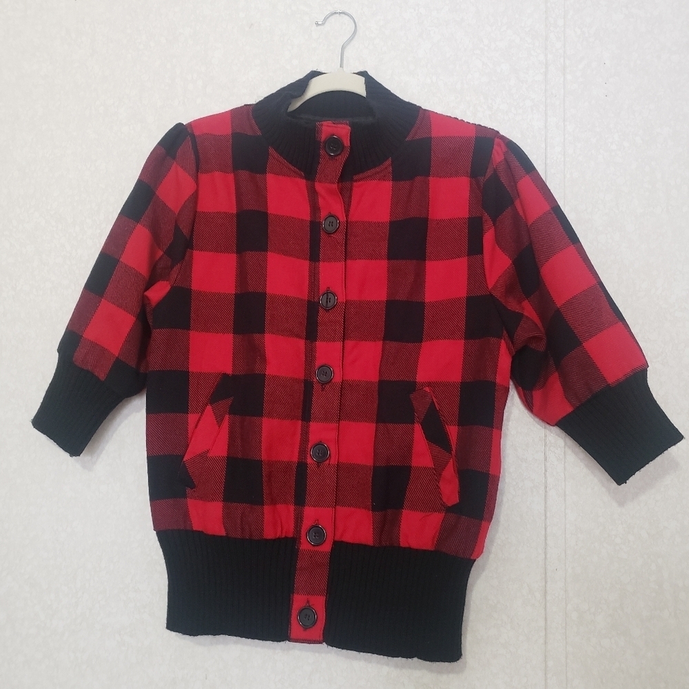TORRID...Plaid Button-Up Sweater - Red and Black...SIZE:1